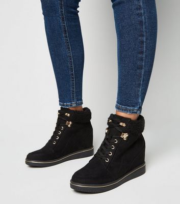 Hidden fashion wedge trainers black