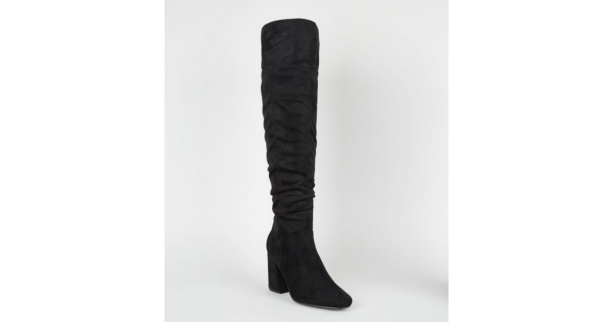 Black Suedette Knee High Heeled Boots | New Look