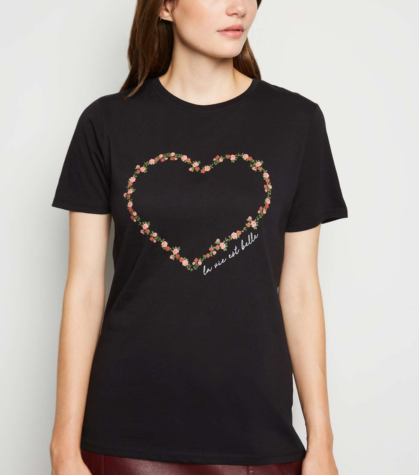 Black Rose Heart La Vie Est Belle Slogan T-shirt