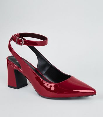 Wide Fit Red Patent Flared Heel Court 