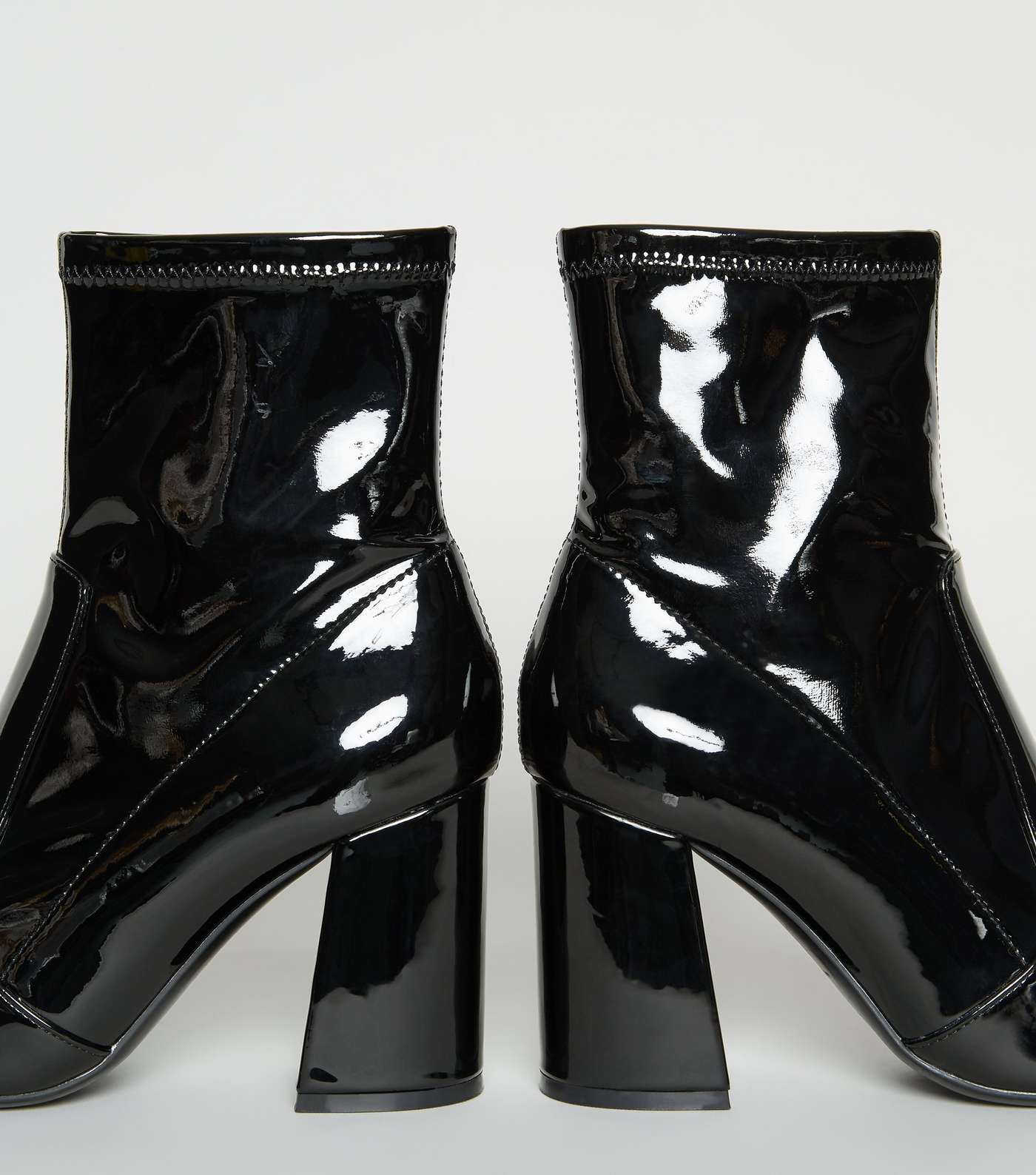 Black Patent Pointed Block Heel Boots Image 4
