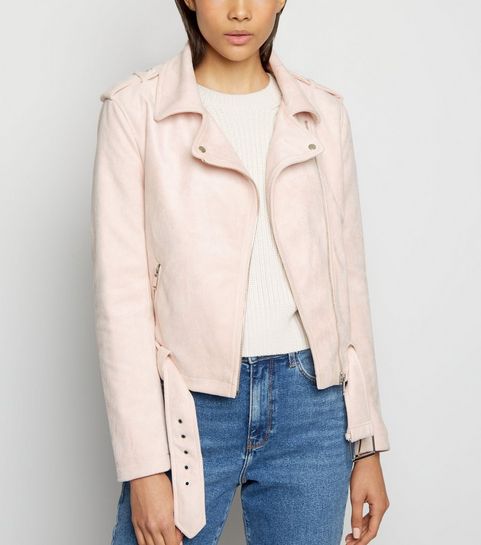 Pale Pink Suedette Biker Jacket