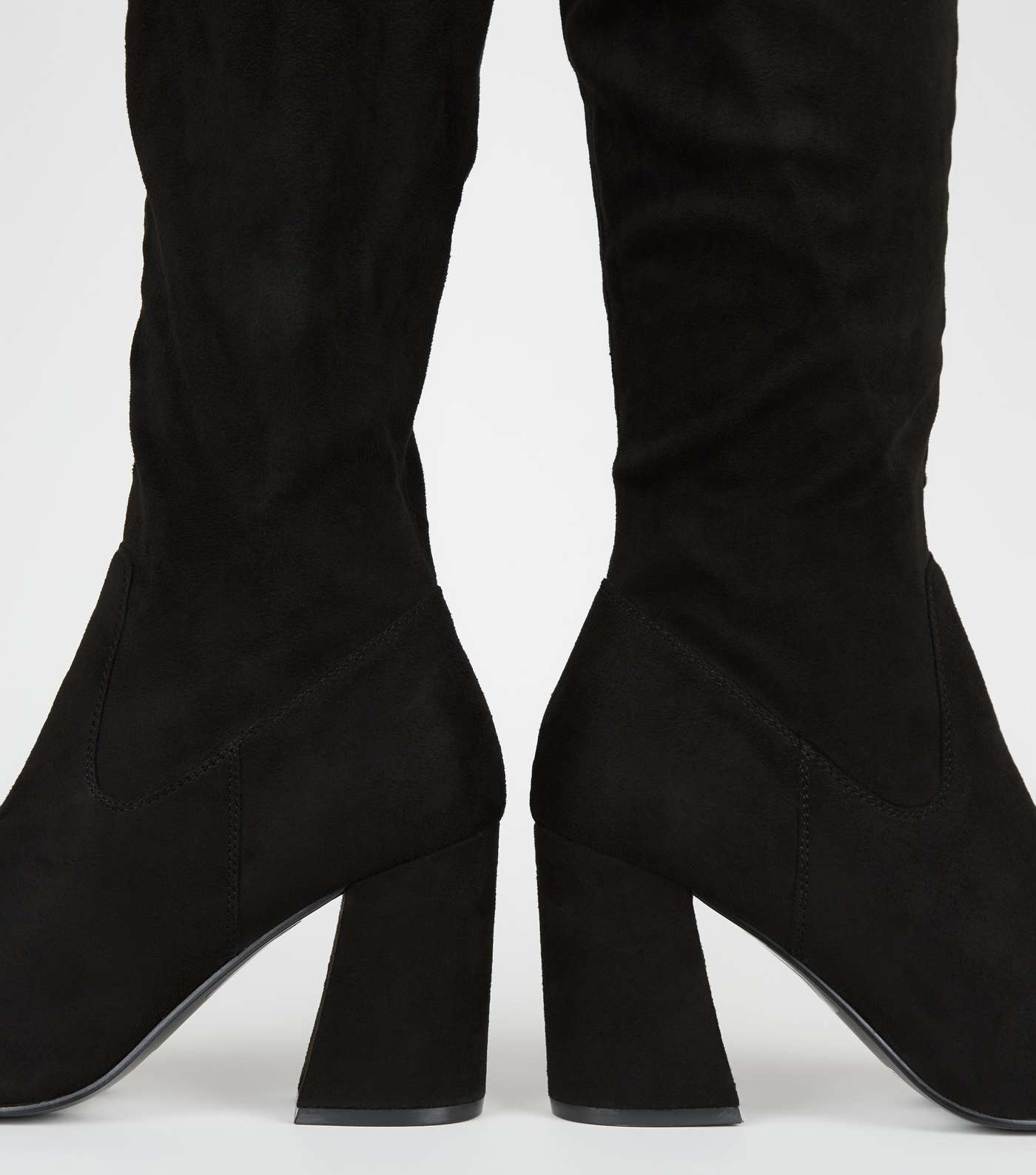 Black Suedette Over the Knee Flared Heel Boots Image 4
