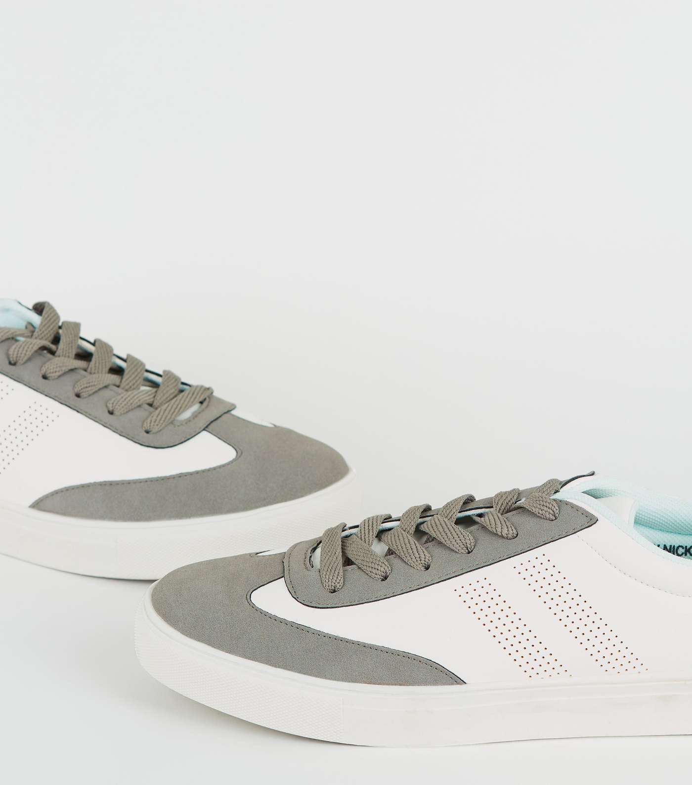 White Panelled Lace Up Trainers Image 3