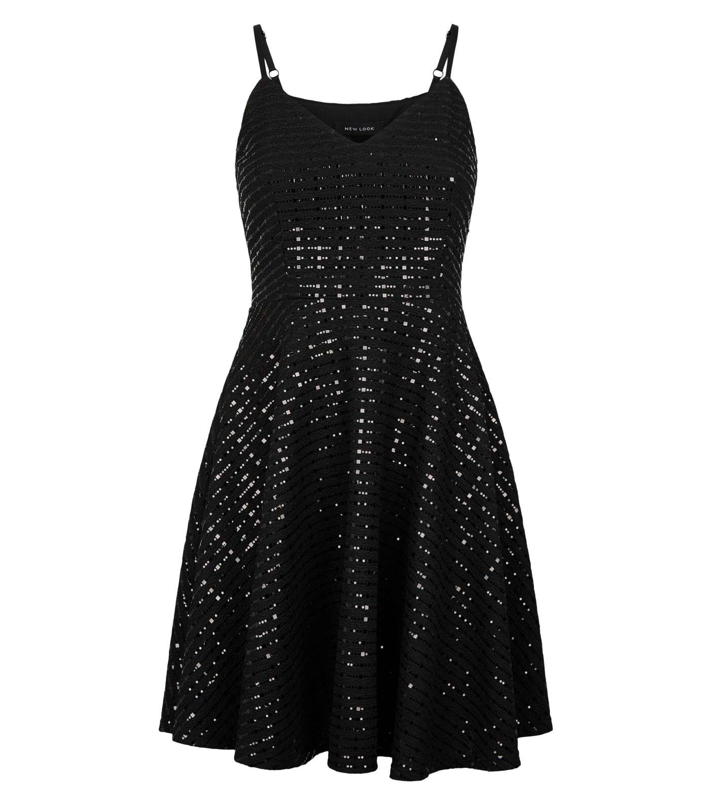 Black Sequin Strappy Skater Dress Image 4