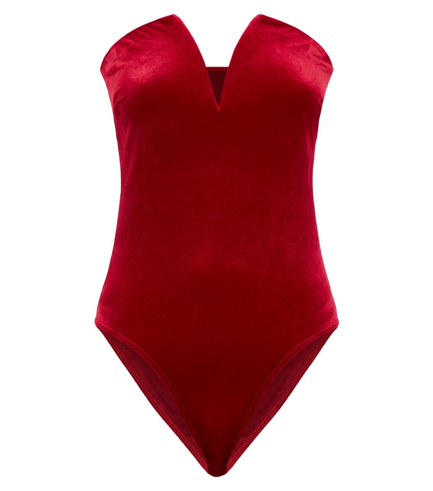 Red Velvet Plunge Neck Bandeau Bodysuit Image 4