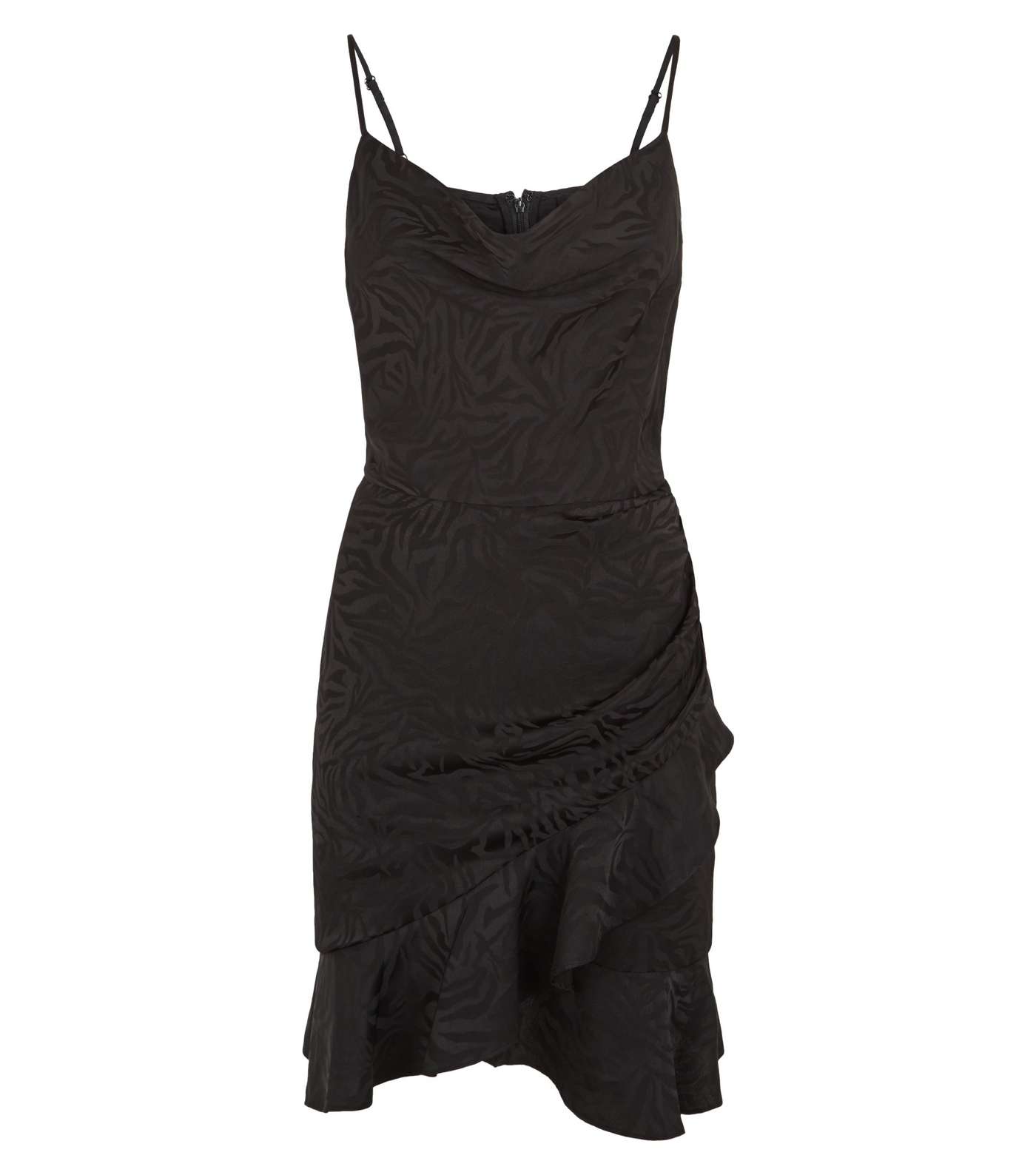 Black Satin Tiger Jacquard Cowl Neck Dress Image 3