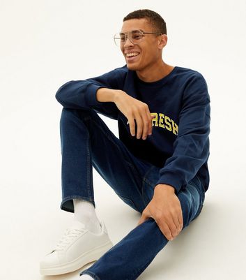 Image of Navy Rinse Wash Slim Stretch Jeans New Look