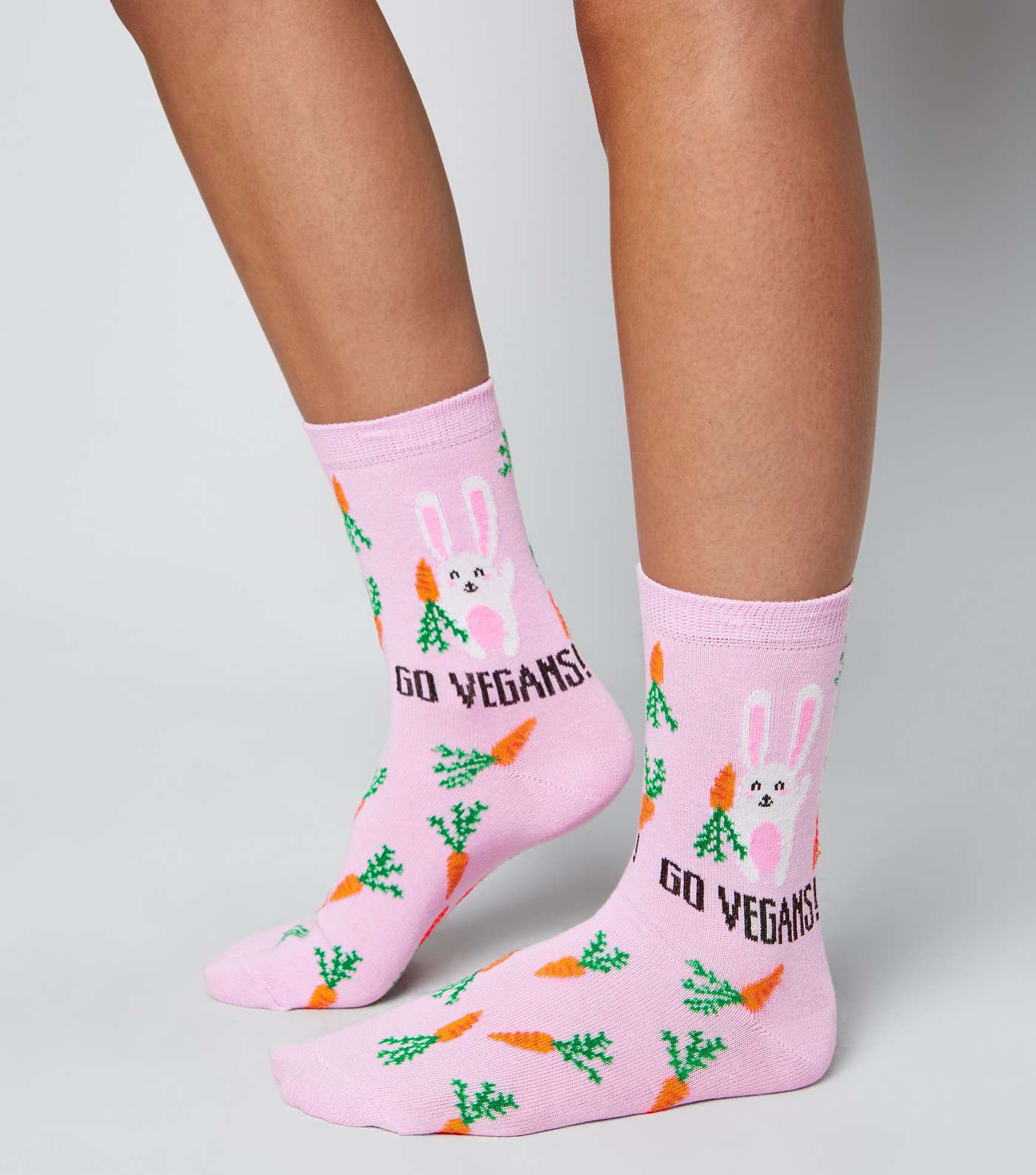 Mid Pink Go Vegans Slogan Bunny Socks Image 2