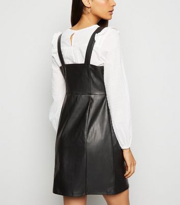 black leather look pinafore dress