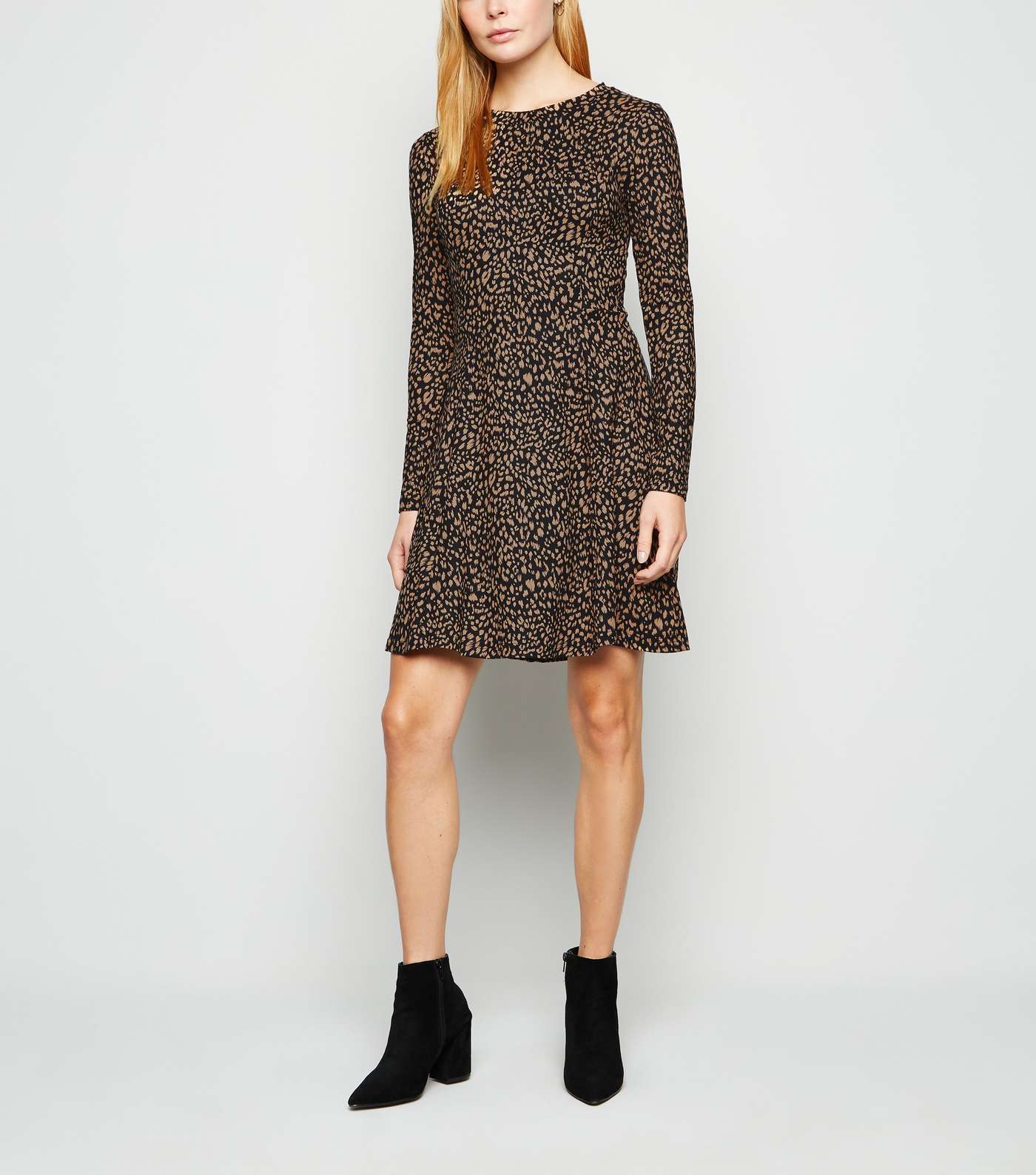 Black Leopard Print Long Sleeve Dress