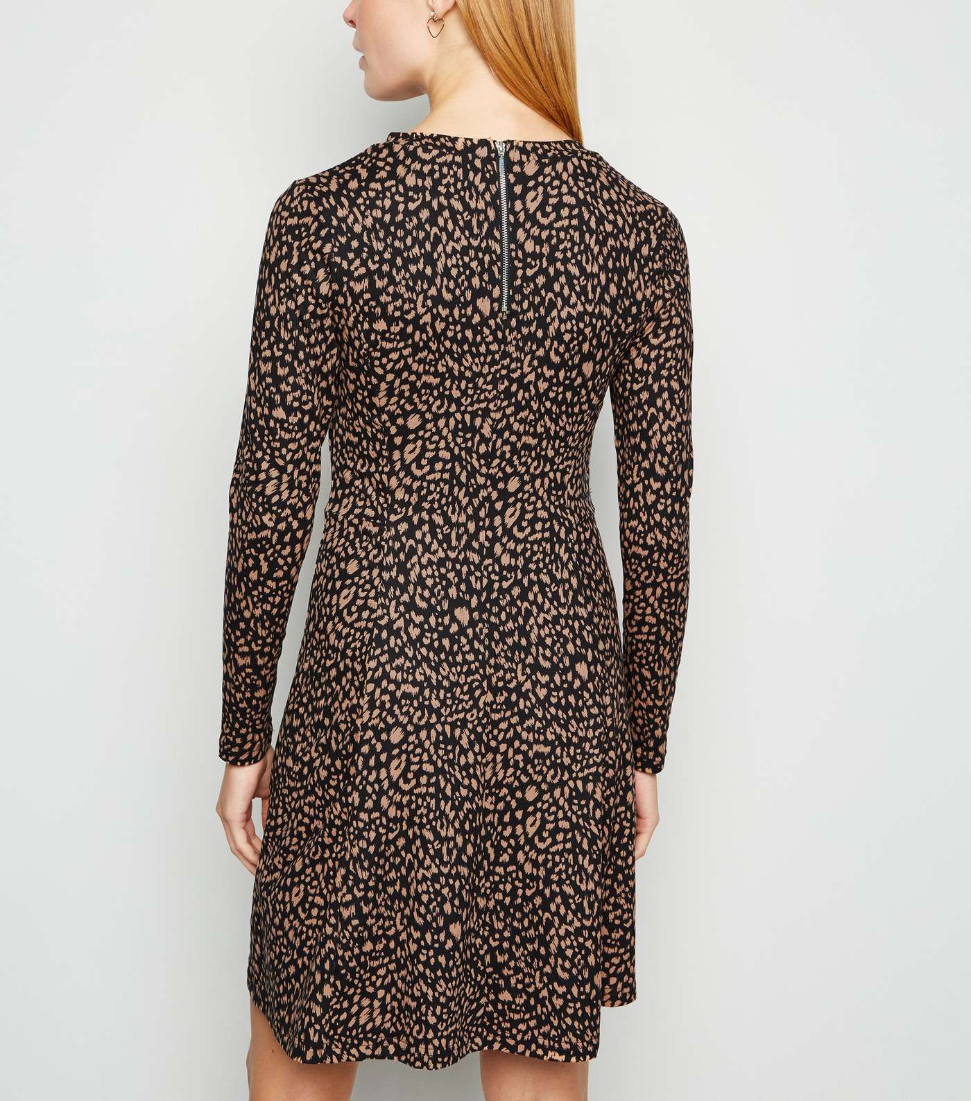 Black Leopard Print Long Sleeve Dress Image 3