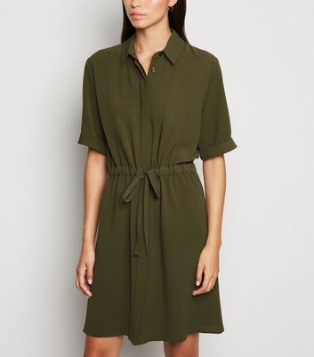 new look khaki shirt dress