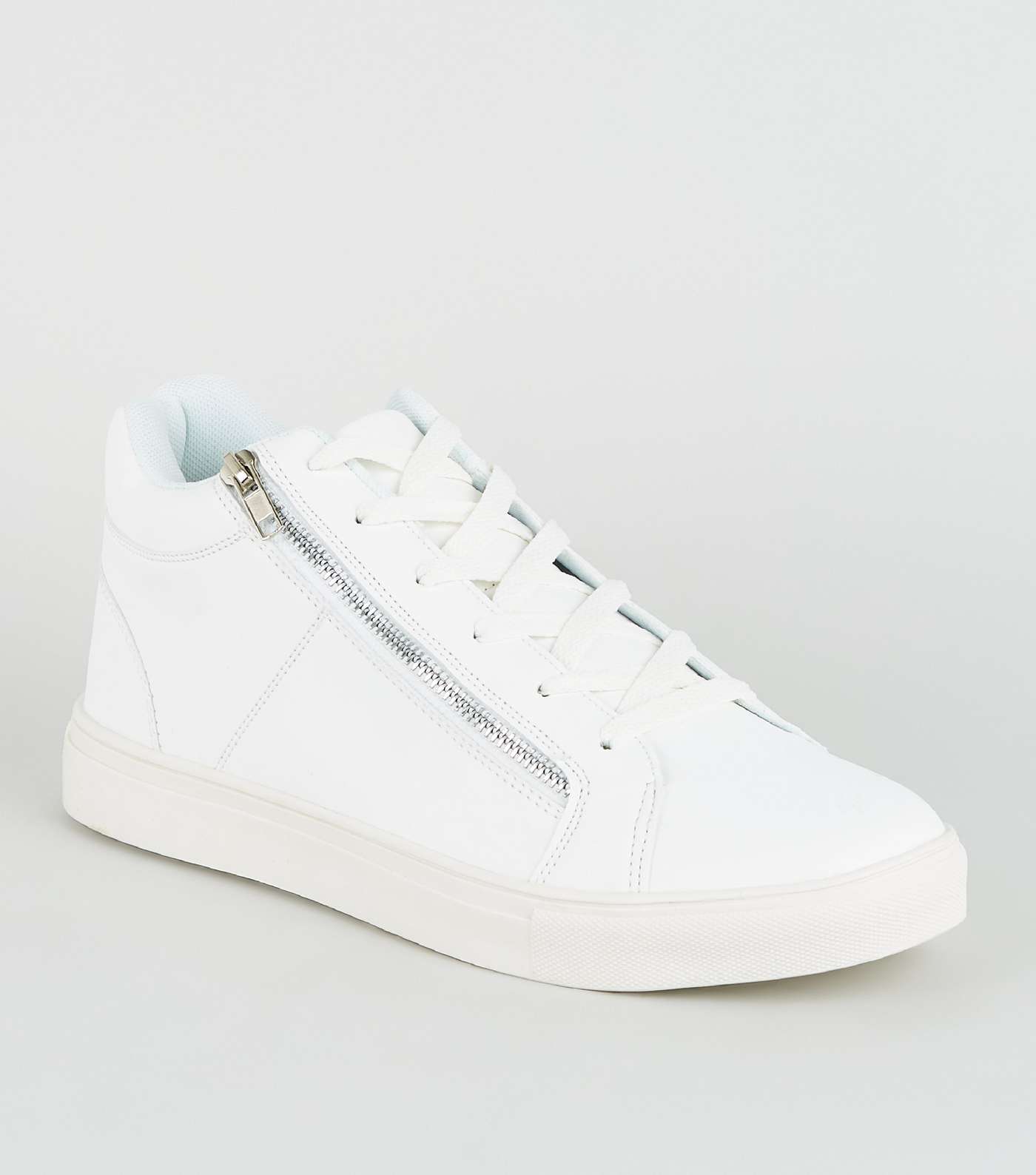 White Leather-Look Zip Side Trainers Image 2