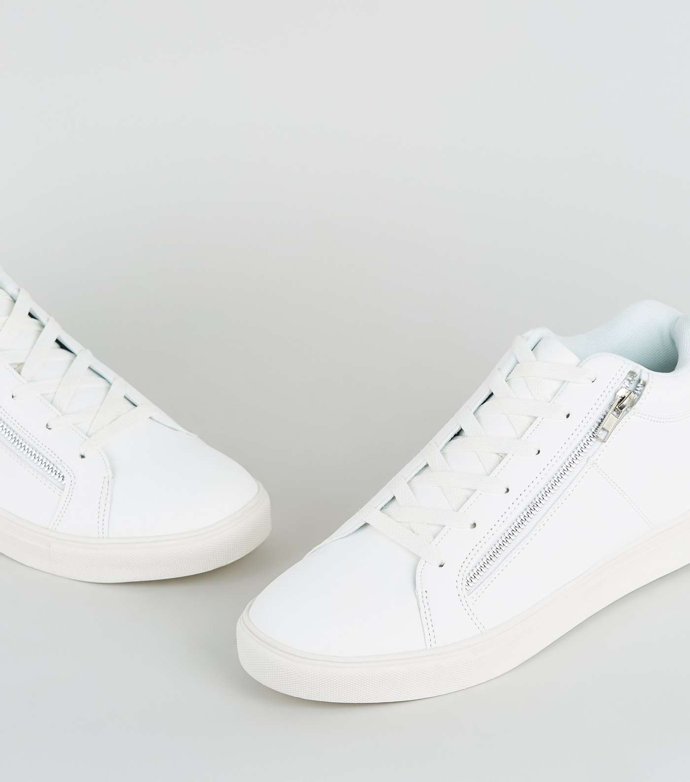 White Leather-Look Zip Side Trainers Image 4