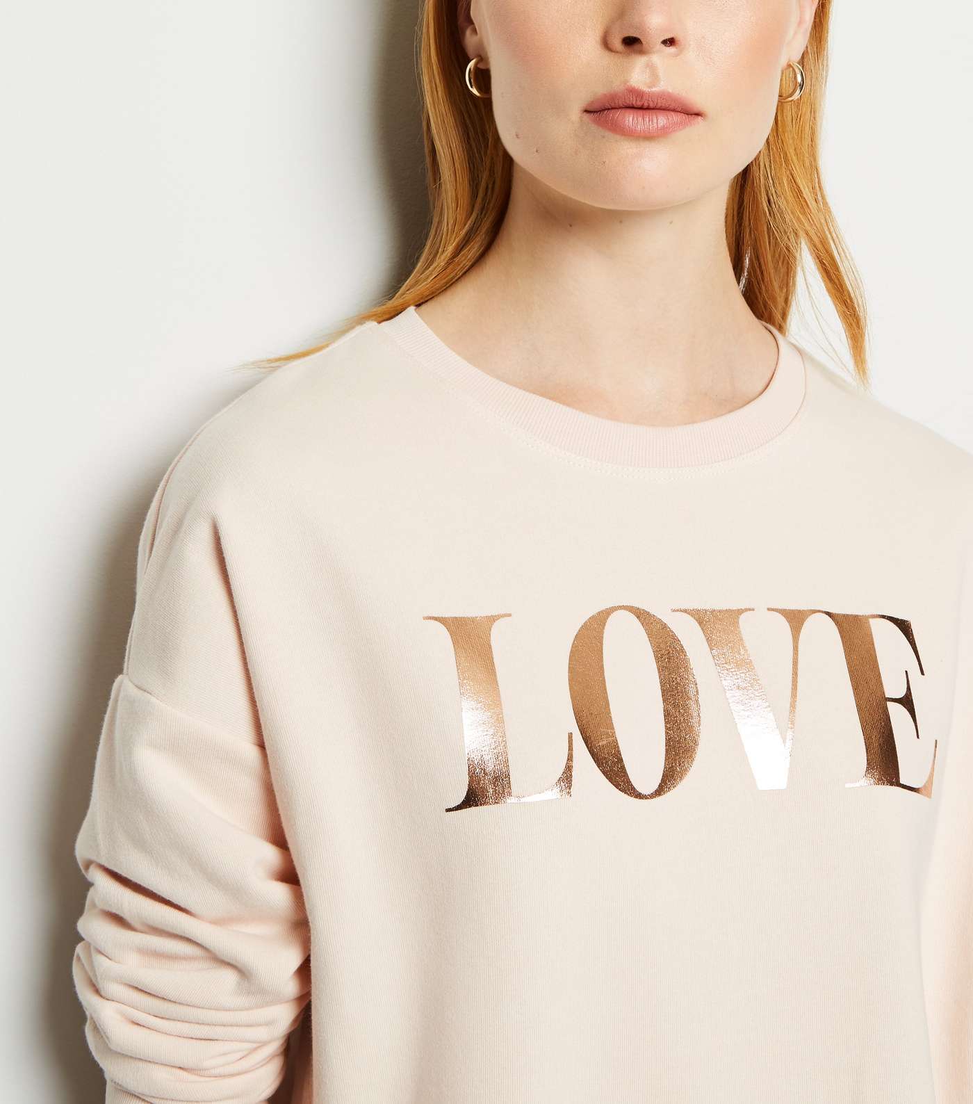 Pale Pink Love Metallic Slogan Sweatshirt Image 2