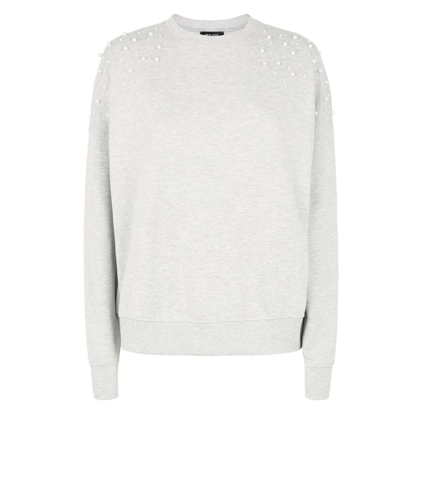 Grey Faux Pearl Embellished Sweatshirt  Image 4