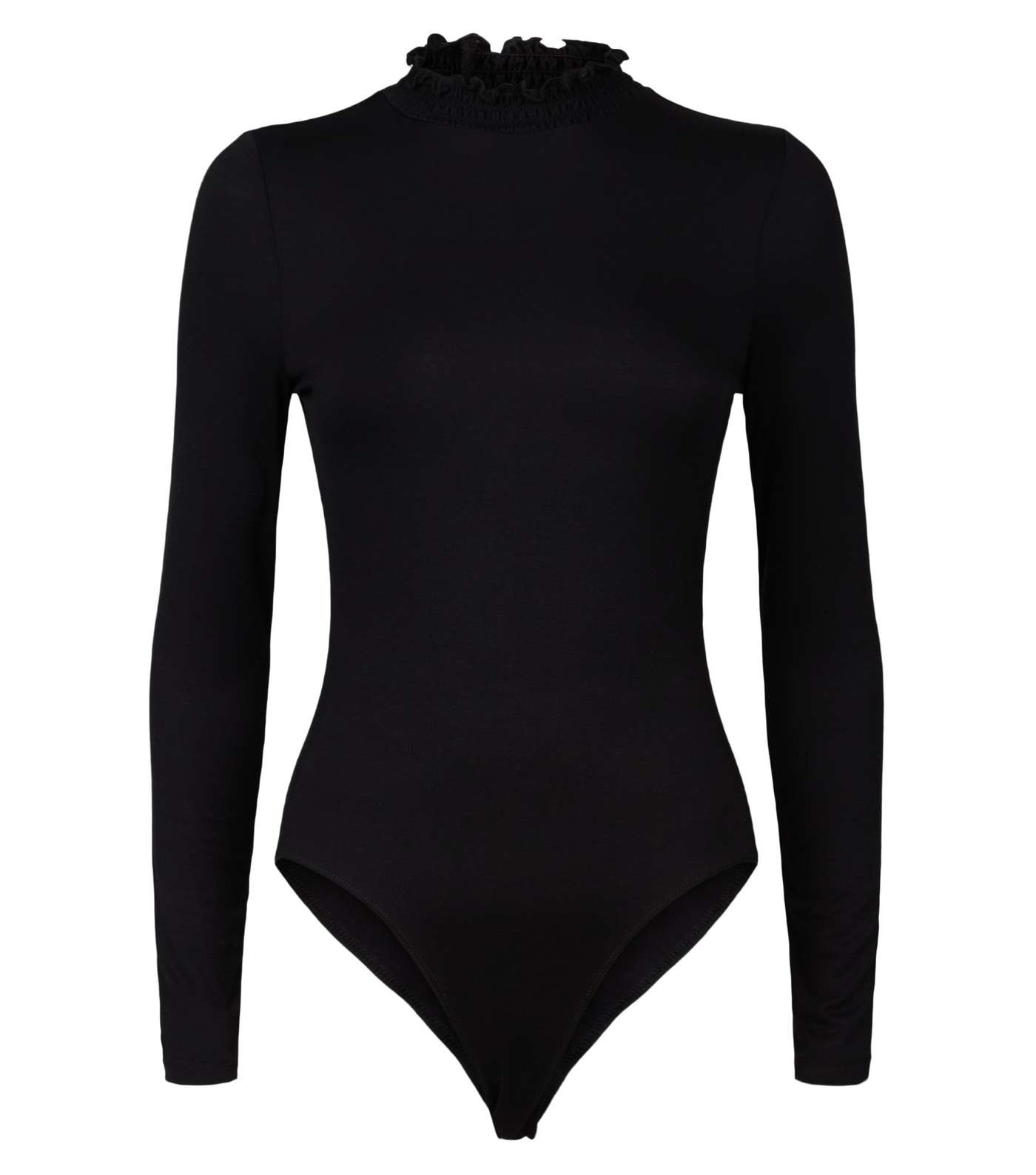 Black Shirred Frill Neck Bodysuit  Image 4