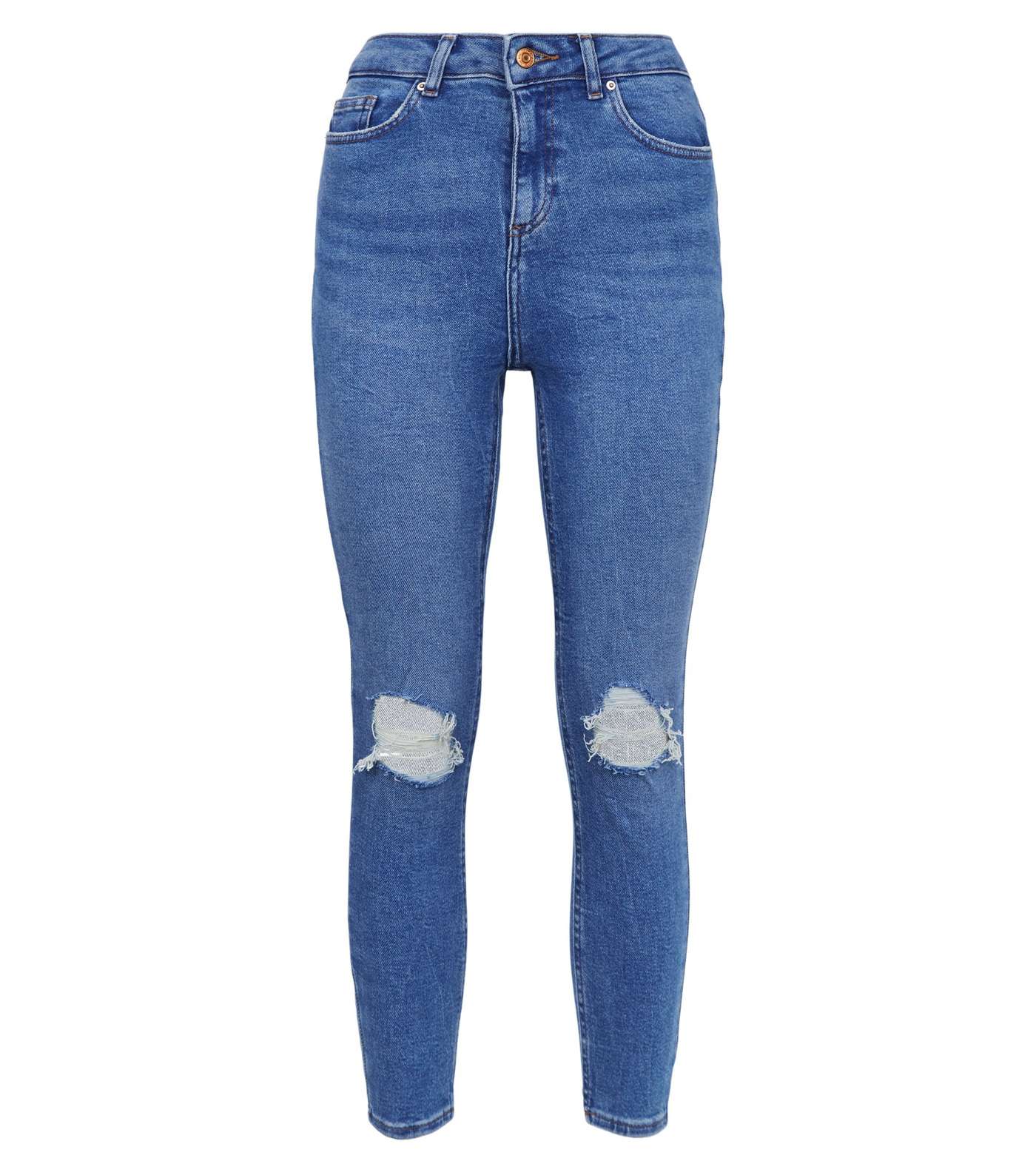 Petite Bright Blue Ripped High Waist Jeans Image 4