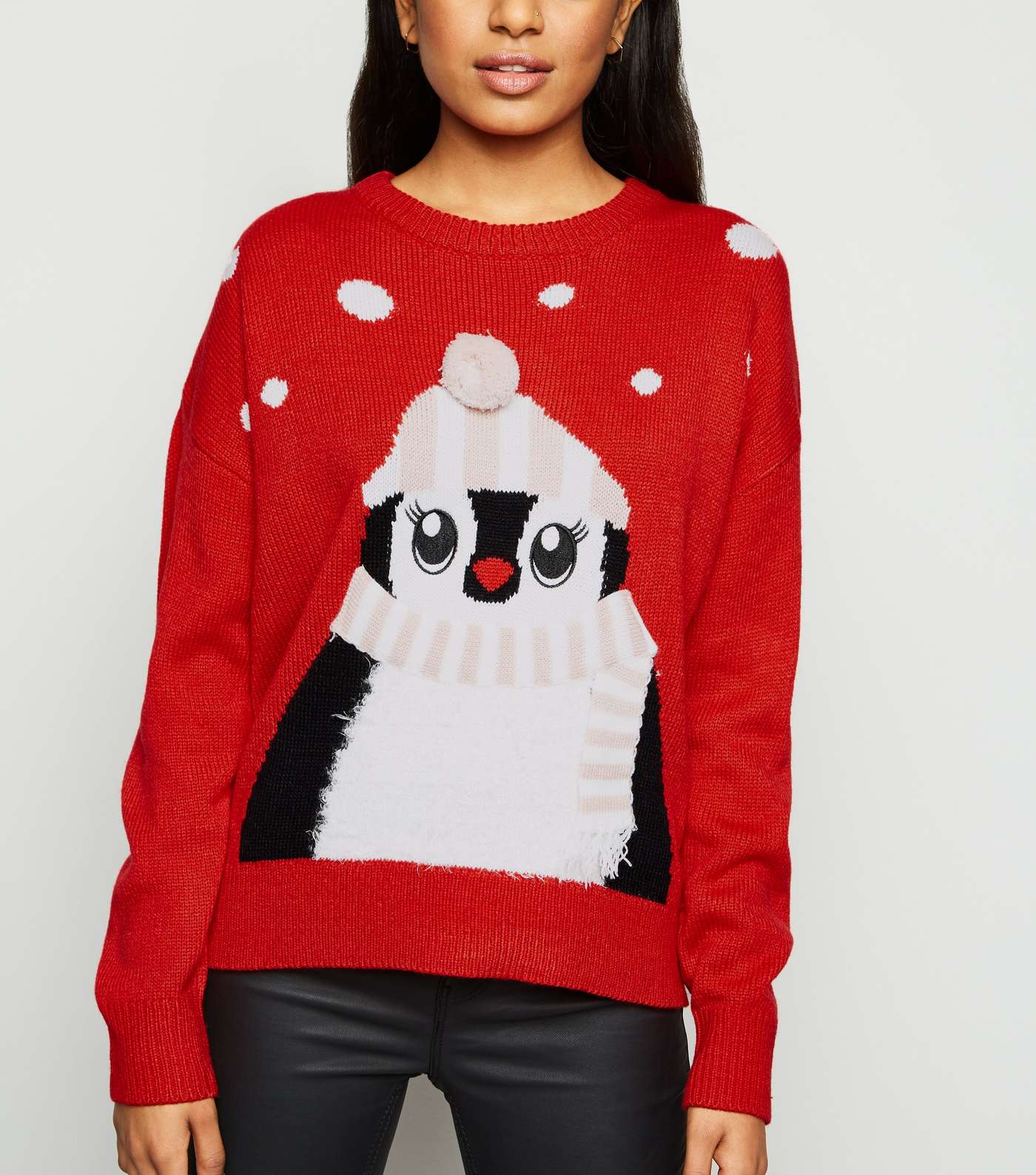 Petite Red Matching Family Penguin Christmas Jumper