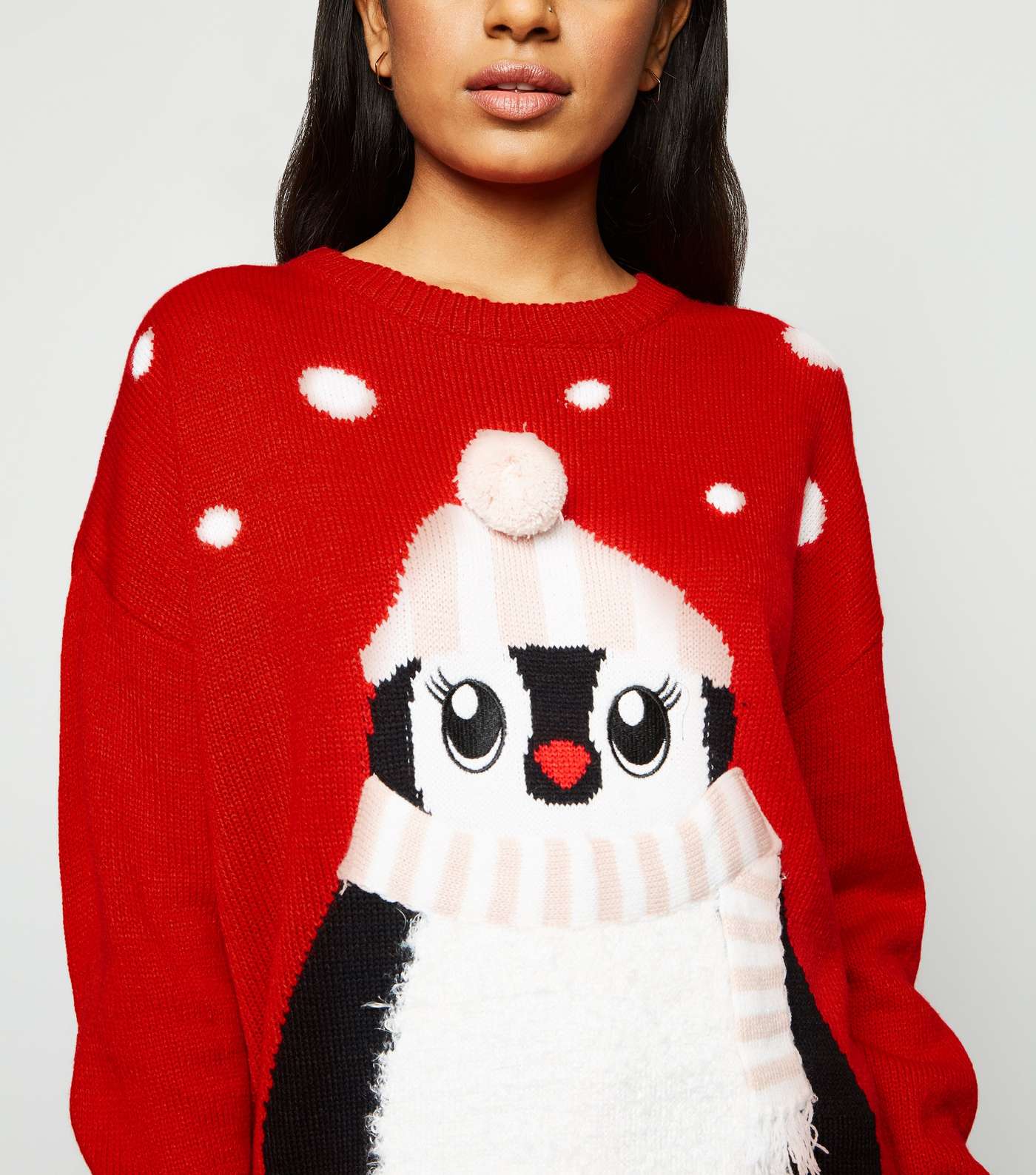 Petite Red Matching Family Penguin Christmas Jumper Image 5