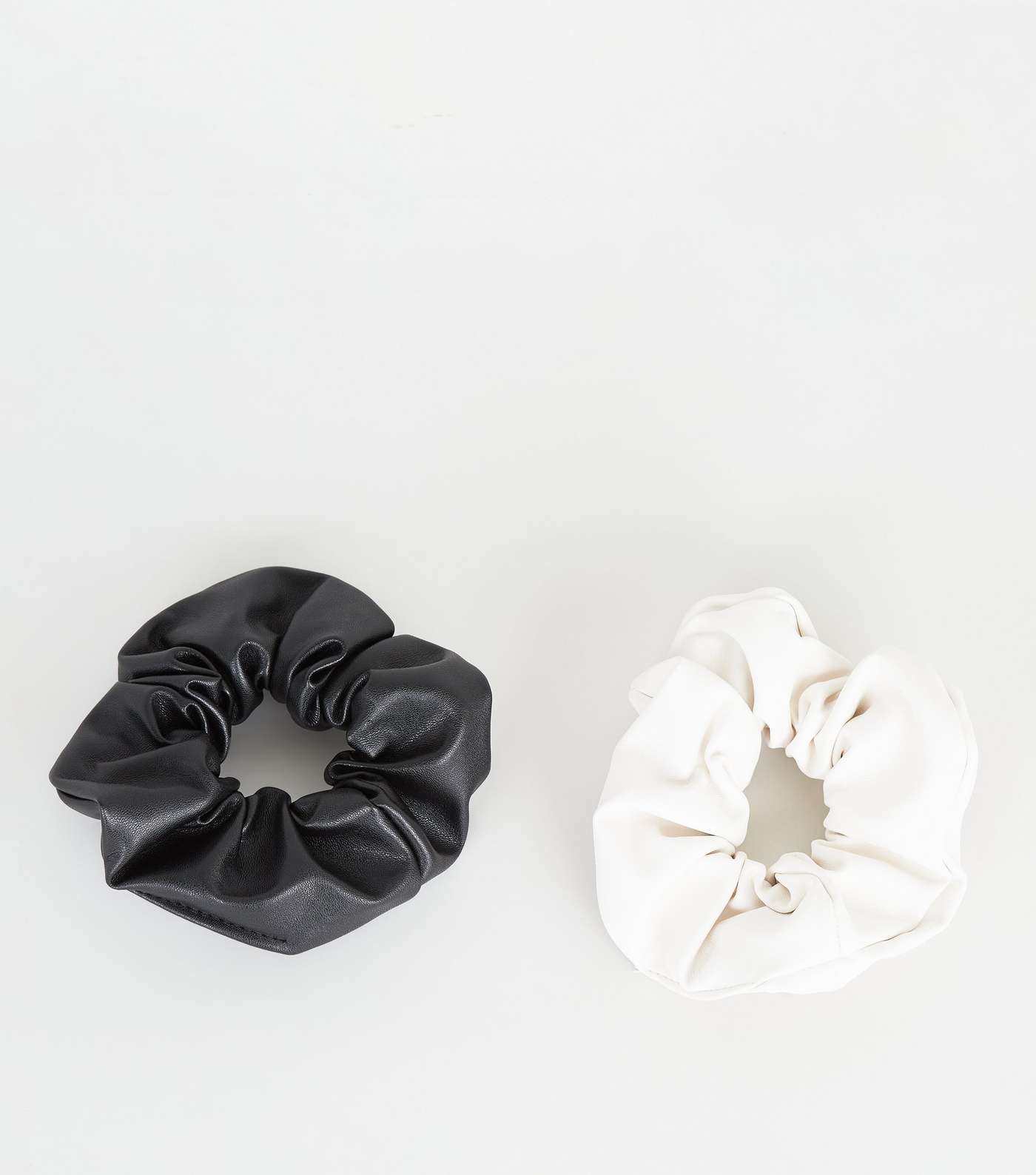 2 Pack Black and White Leather-Look Scrunchies