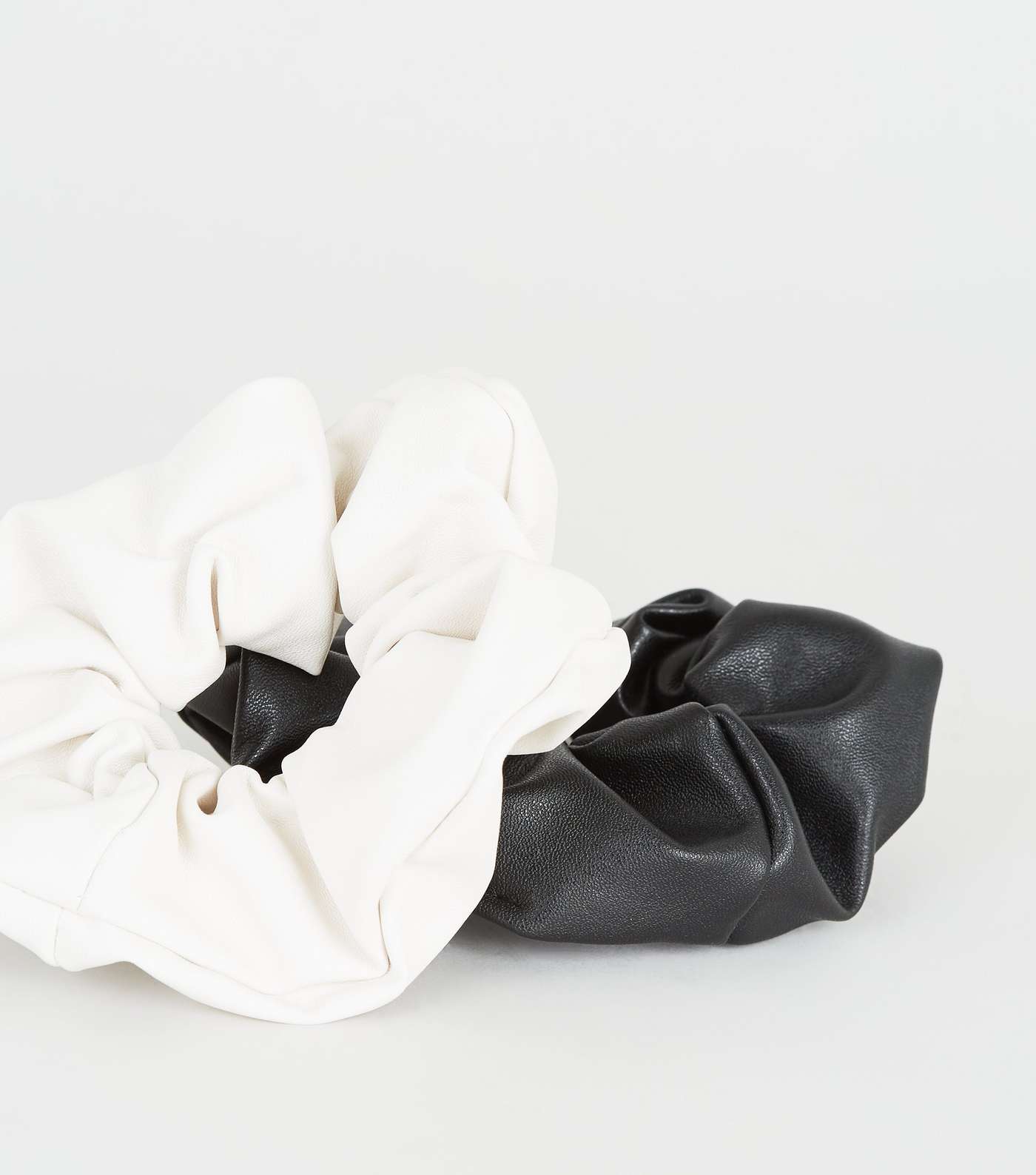 2 Pack Black and White Leather-Look Scrunchies Image 3