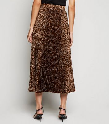 new look brown leopard print midi wrap skirt