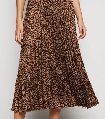 new look brown leopard print midi wrap skirt