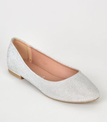 Wide fit outlet silver ballet pumps