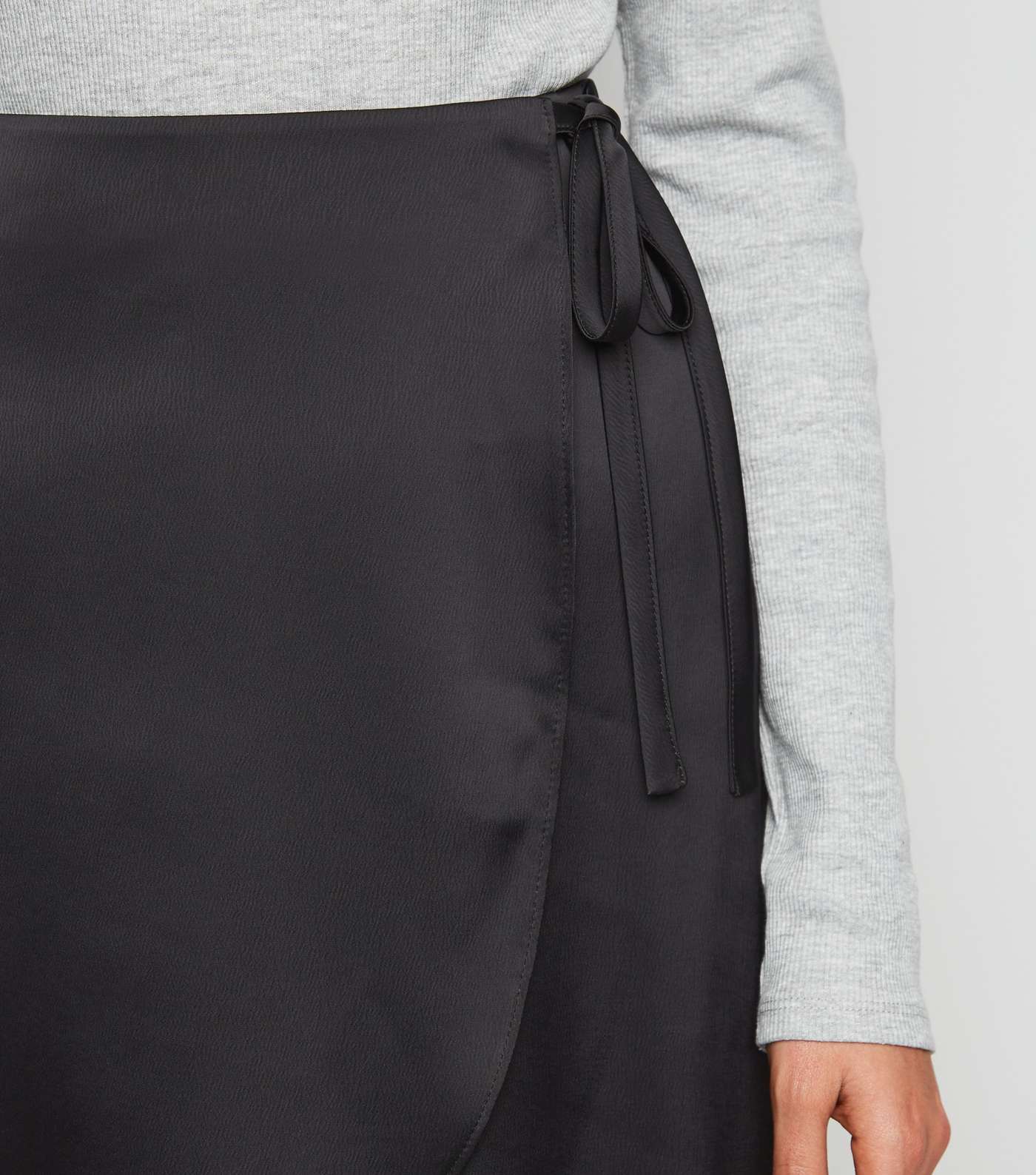 Black Satin Wrap Mini Skirt Image 5