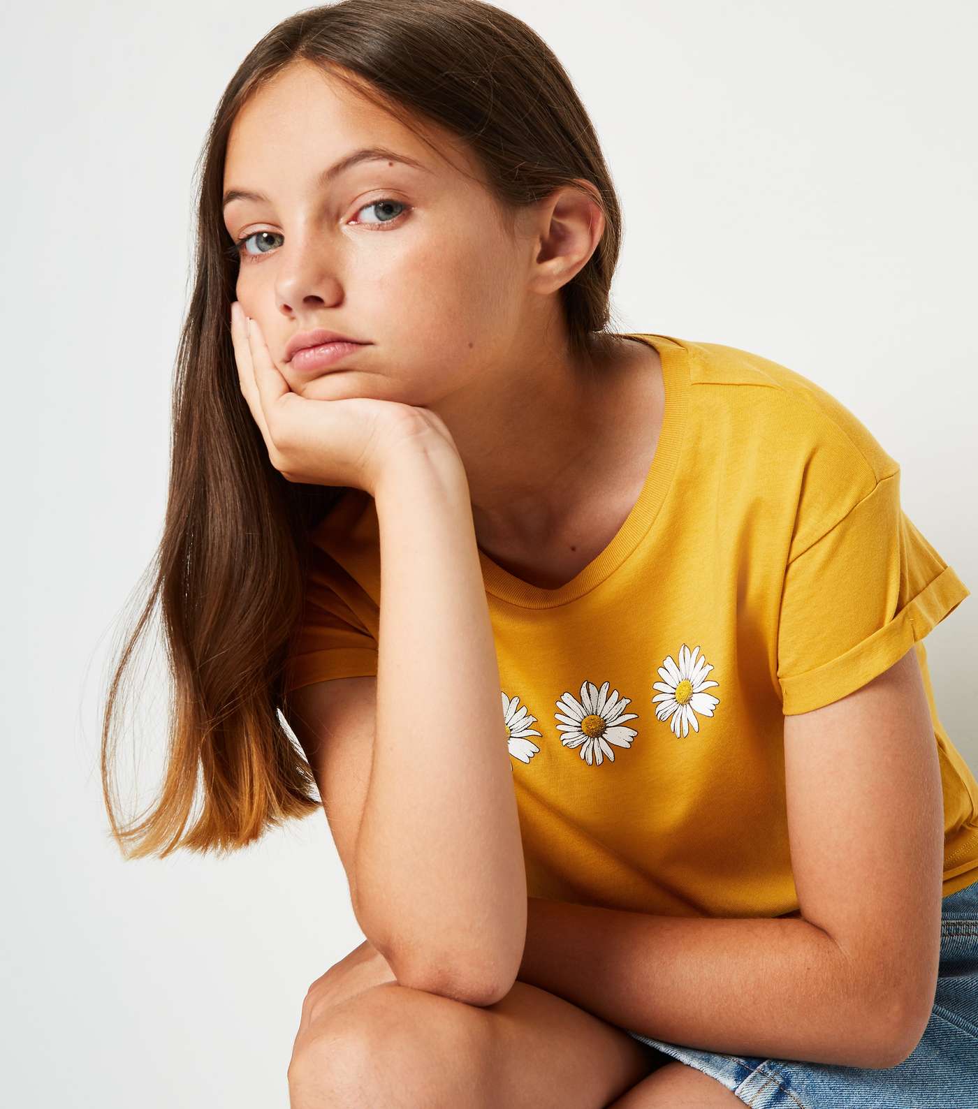 Girls Mustard Daisy T-Shirt Image 3