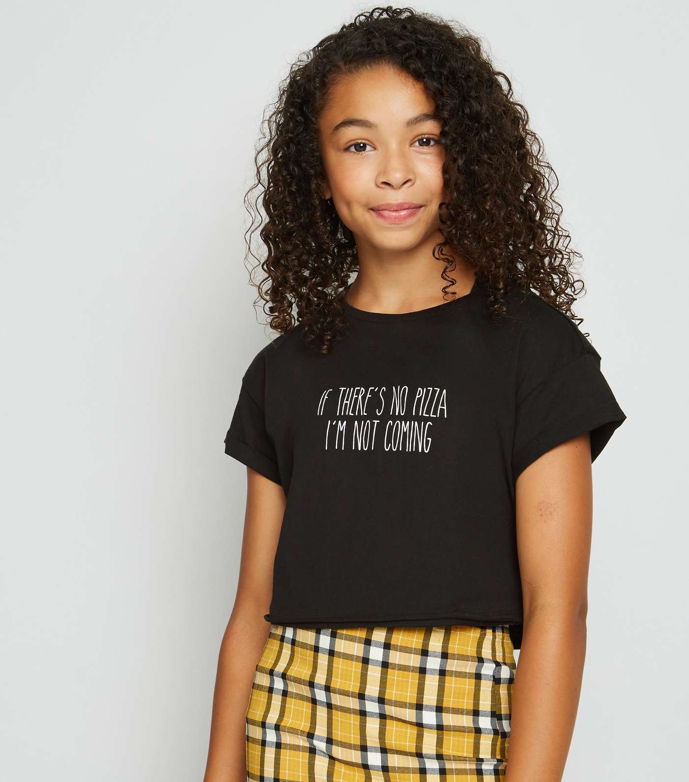 Girls Black No Pizza Slogan T-shirt