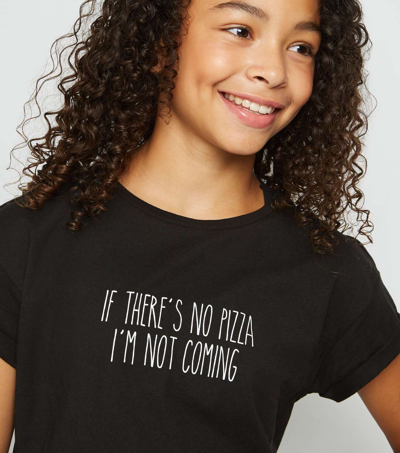 Girls Black No Pizza Slogan T-shirt Image 3