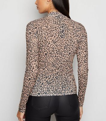 long sleeve mesh leopard print top