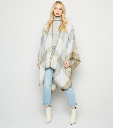 Off White Check Brushed Cape 