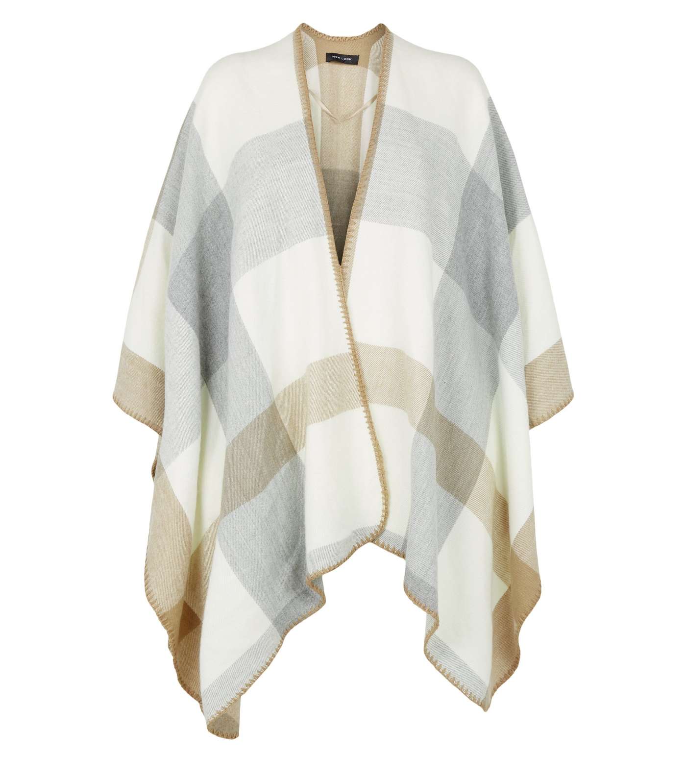 Off White Check Brushed Cape  Image 4