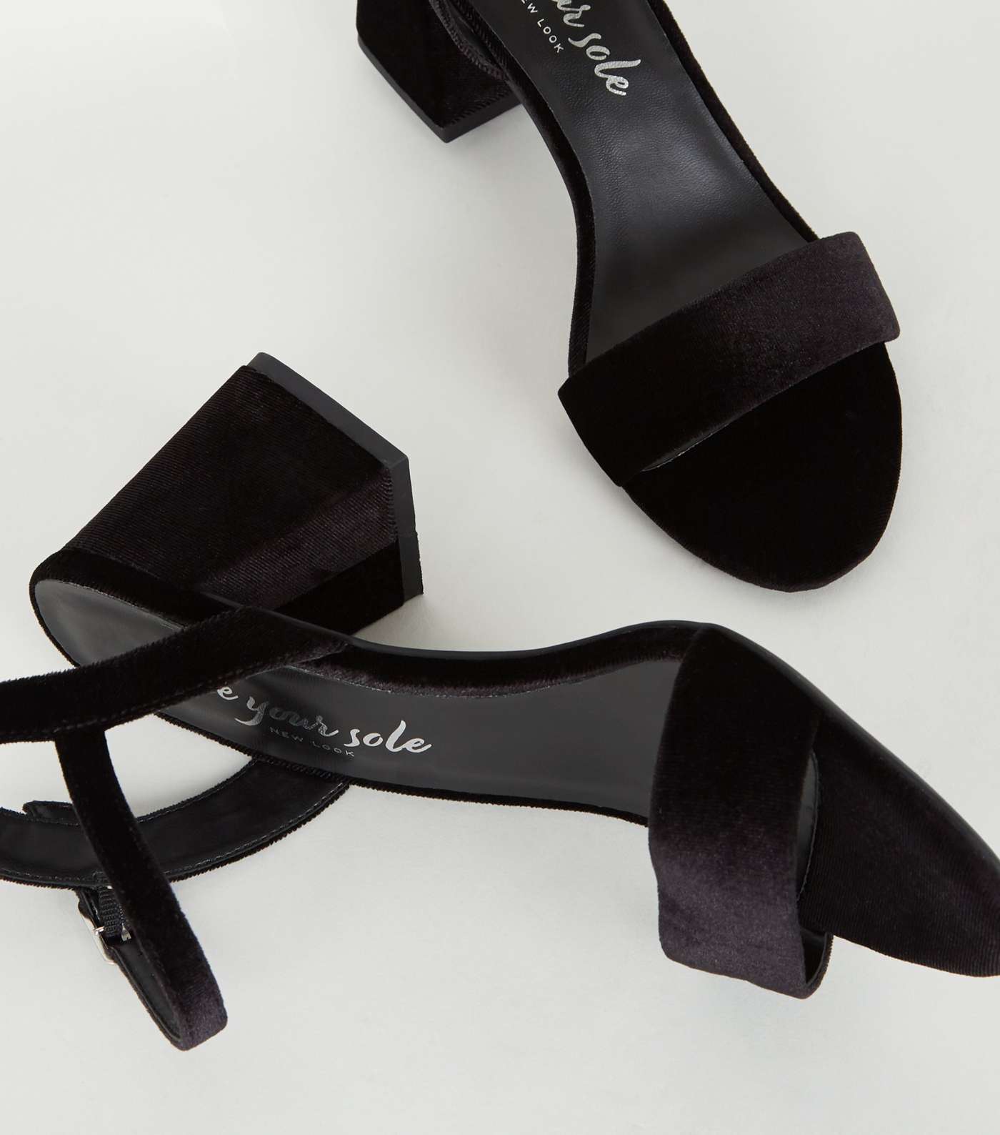 Black Velvet Block Heel Sandals Image 4