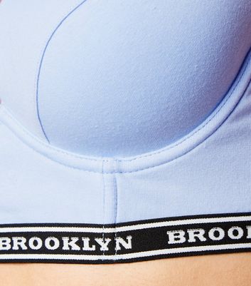 Zartblauer Push-up-BH aus Jersey mit „Brooklyn”-Slogan