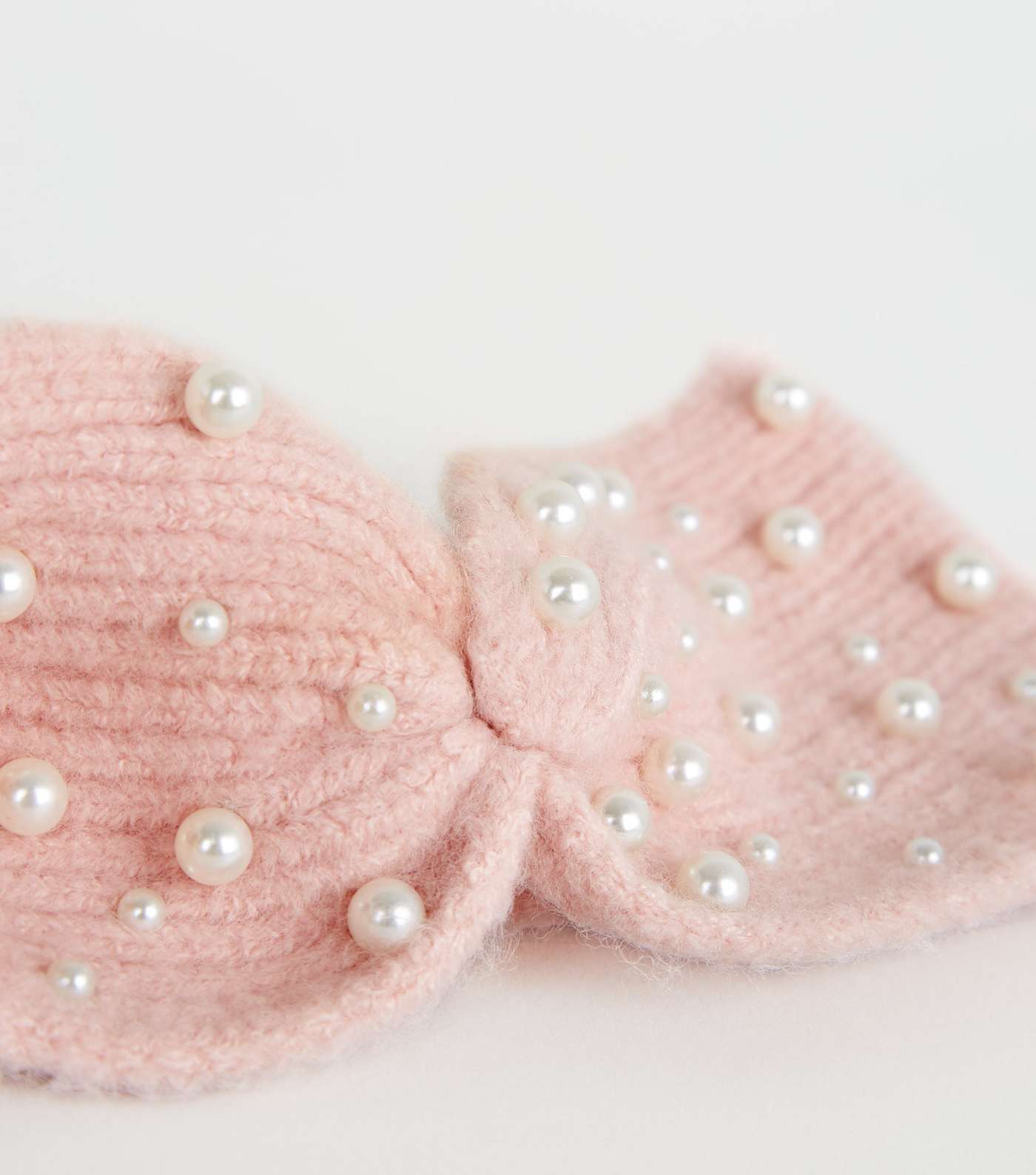 Pink Faux Pearl Ribbed Knit Headband Image 3
