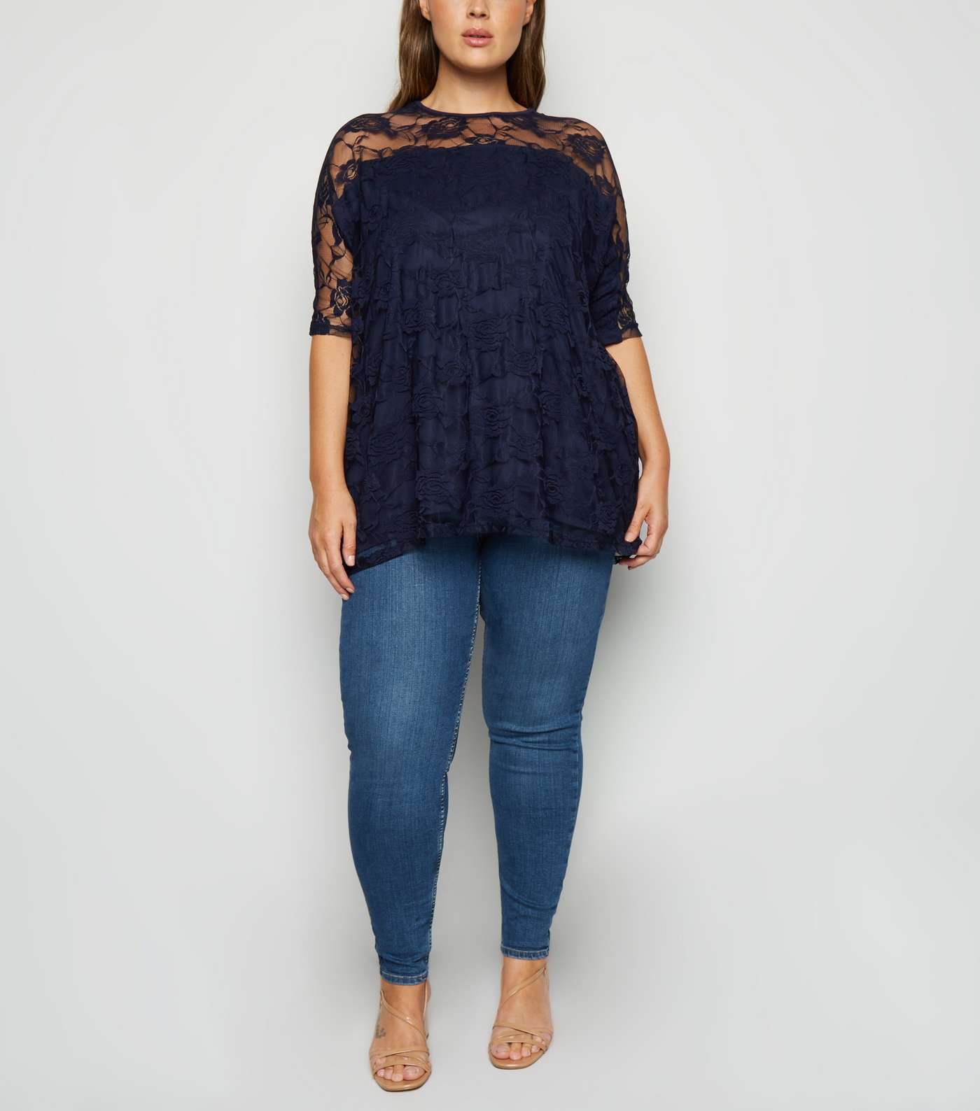 Mela Curves Navy Lace Overlay Top