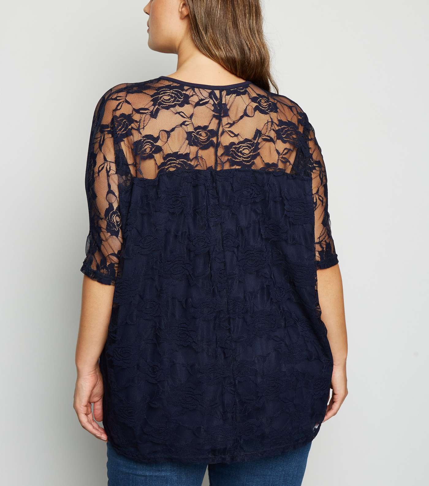 Mela Curves Navy Lace Overlay Top Image 3