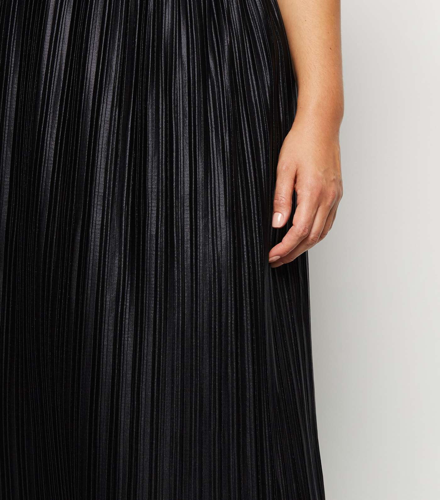Mela Curves Black Shimmer Pleated Midi Skirt Image 2