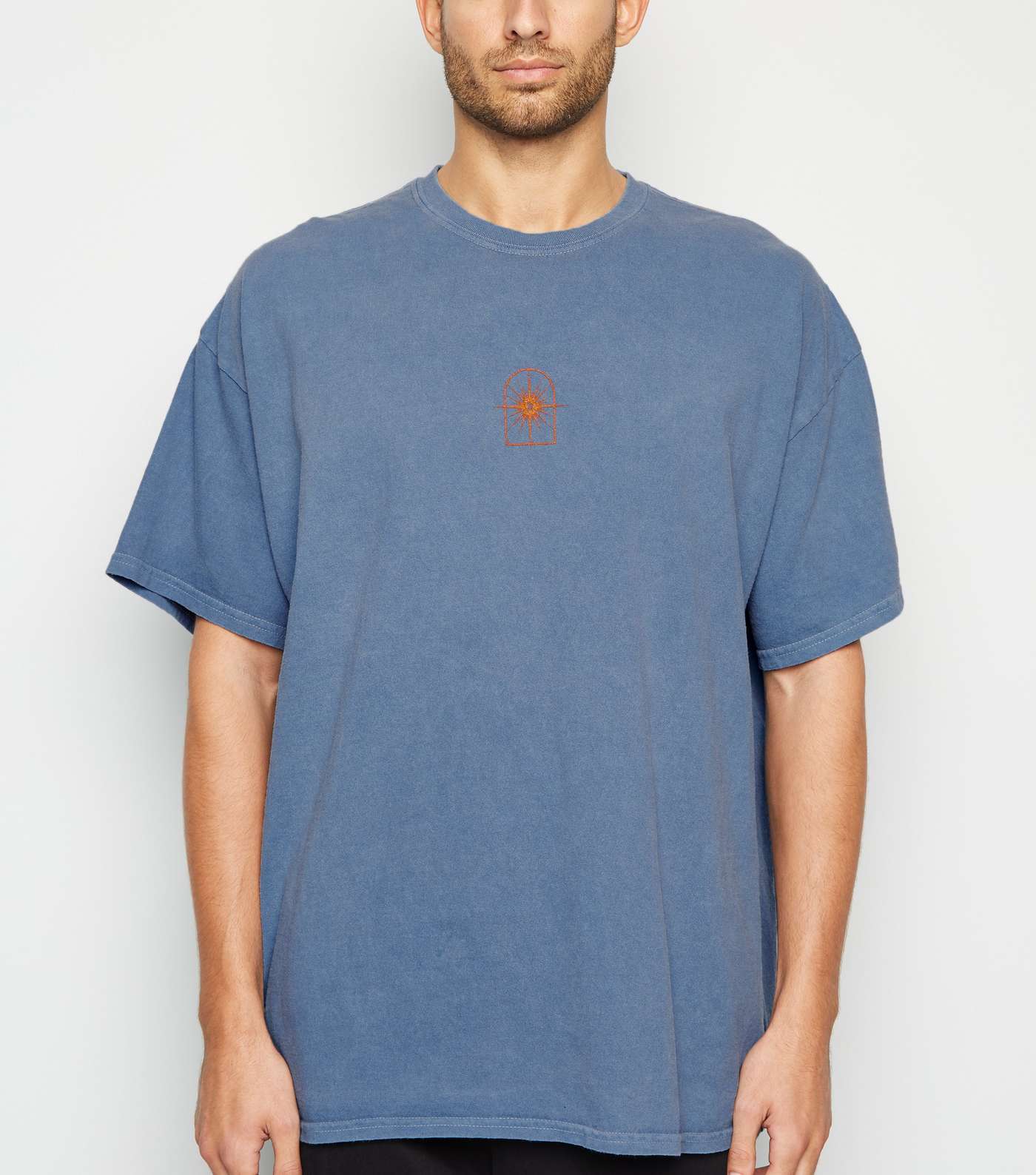 Blue Overdyed Motif Oversized T-Shirt