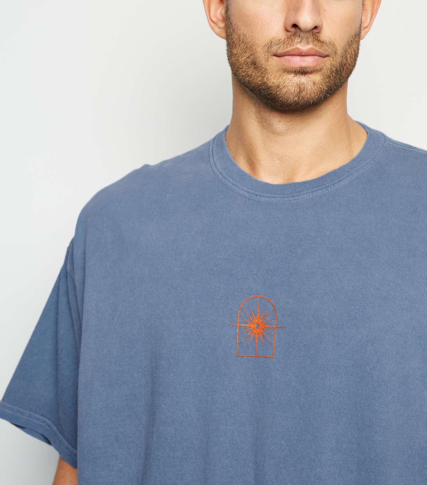 Blue Overdyed Motif Oversized T-Shirt Image 5
