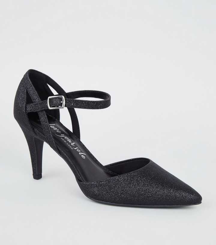 Wide Fit Black Glitter 2 Part Court Shoes