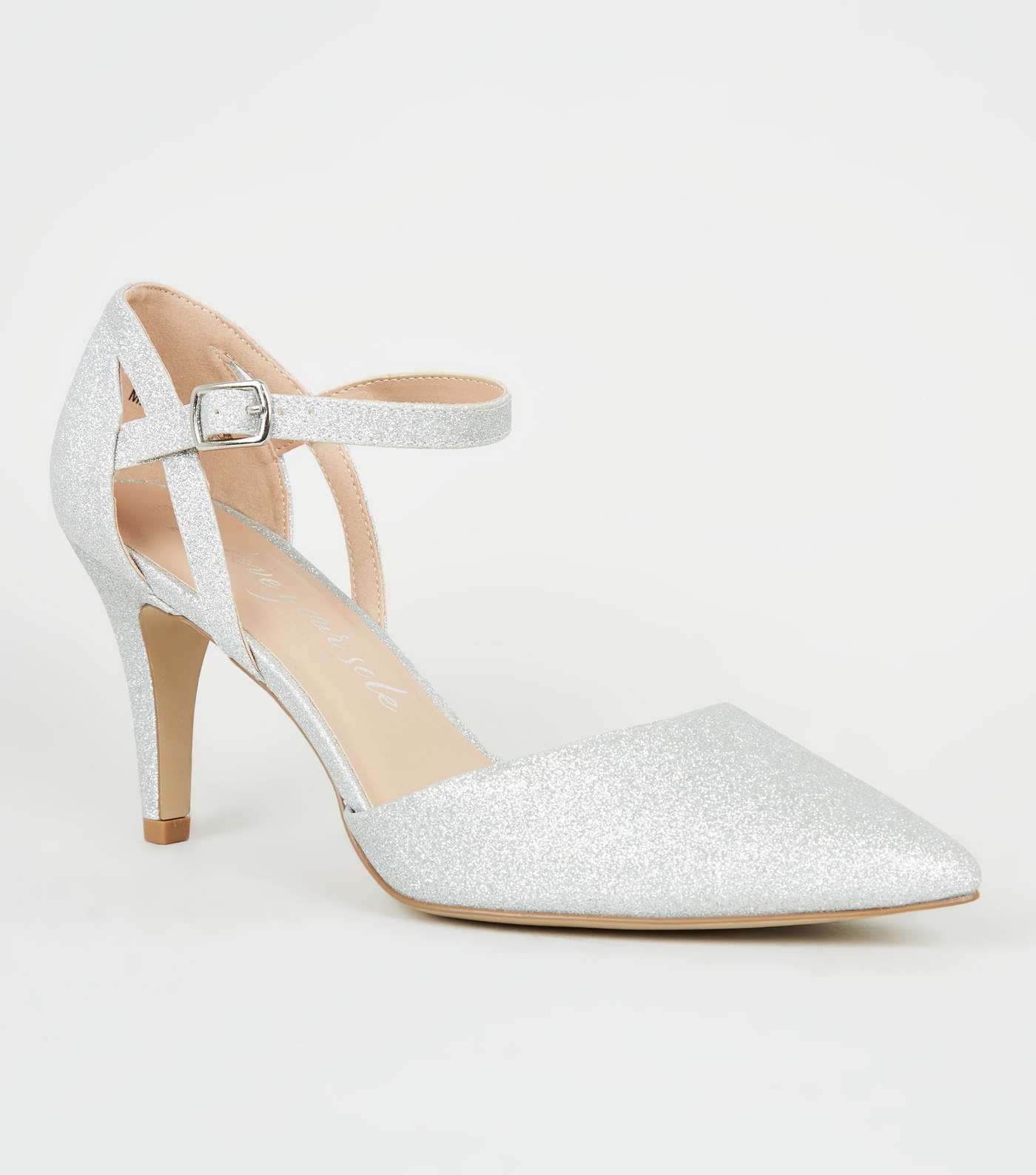 Wide Fit Silver Glitter 2 Part Court Shoes