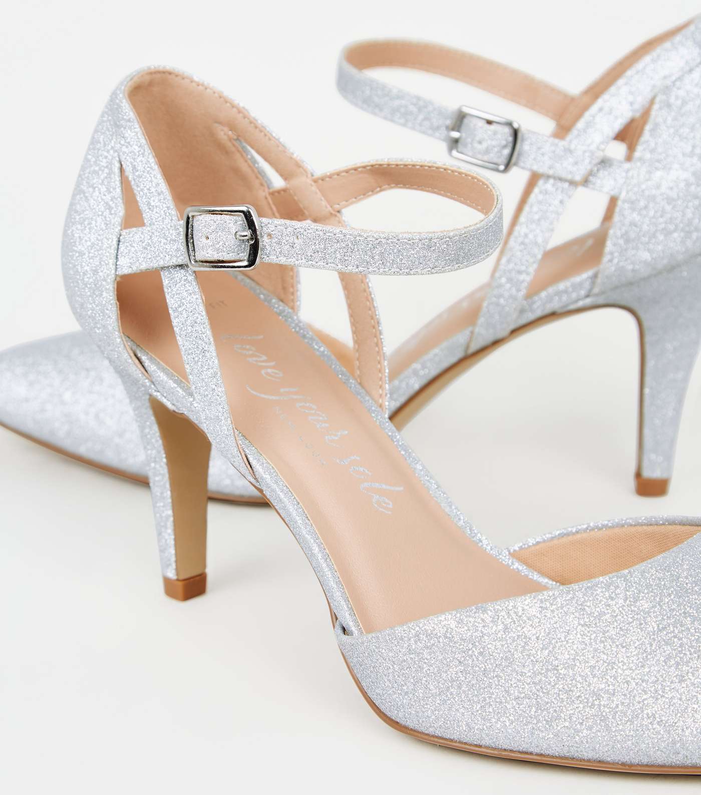 Wide Fit Silver Glitter 2 Part Court Shoes Image 3