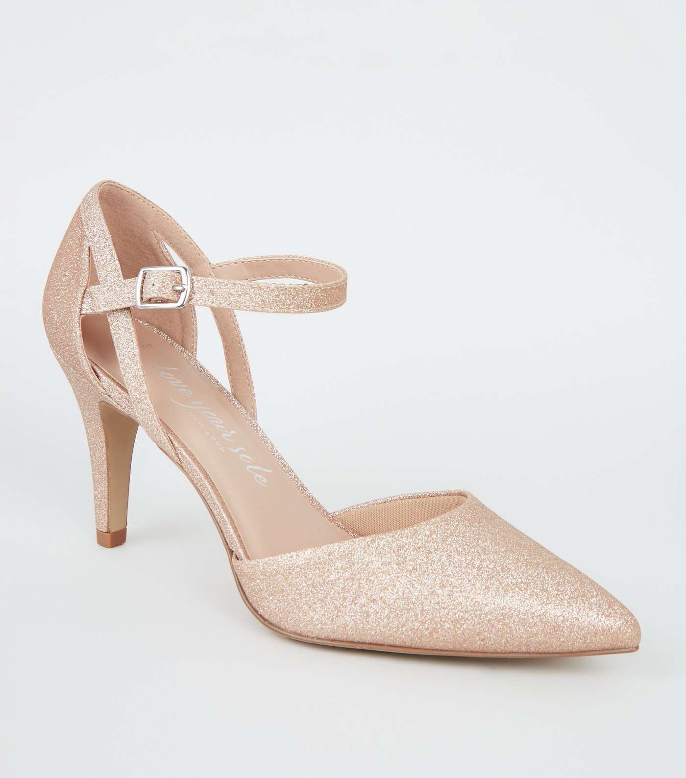 Wide Fit Rose Gold Glitter 2 Part Court Shoes