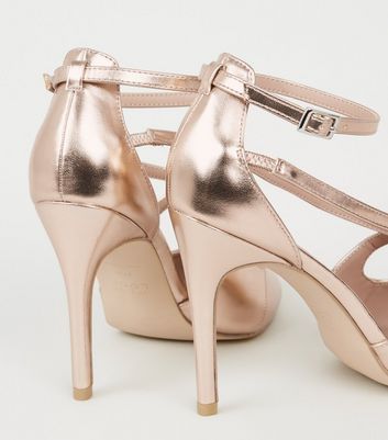 Rose Gold Wide Fit Clover Strap Heeled Sandal | PrettyLittleThing